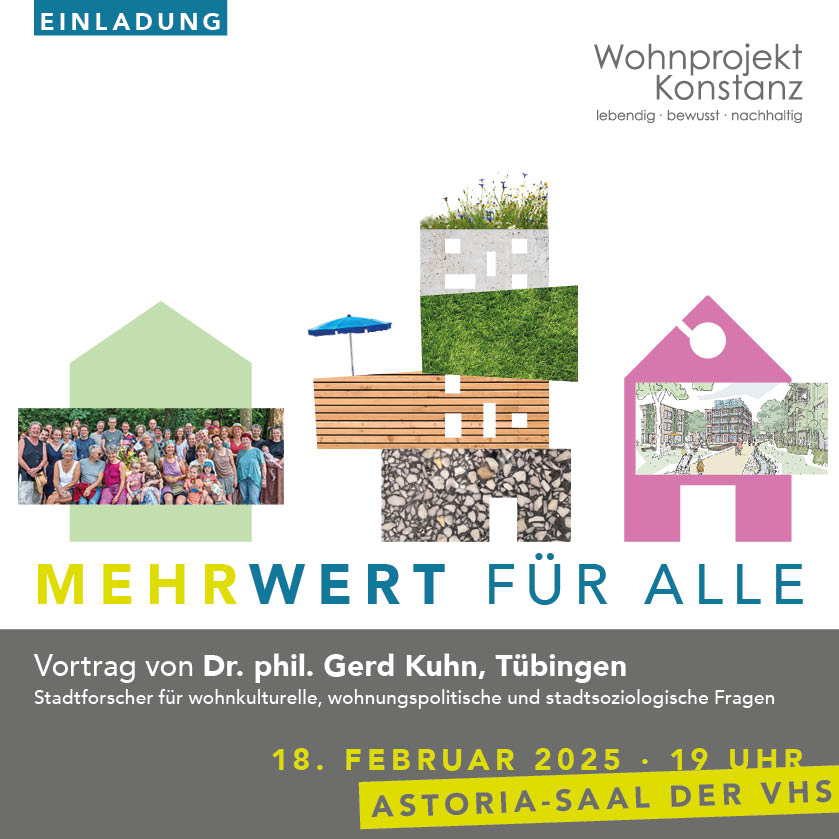 Event-Flyer "MehrWert für Alle" des Wohnprojekts Konstanz eG Seite 1